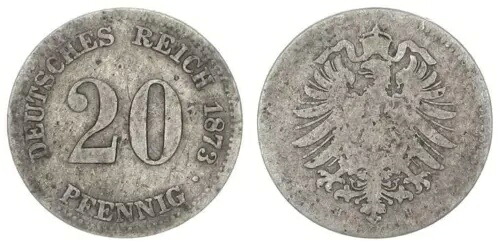 20 フェニヒ 1873 H 非常に珍しいミント マーク ウムラウフシュテュック ファイン 92711