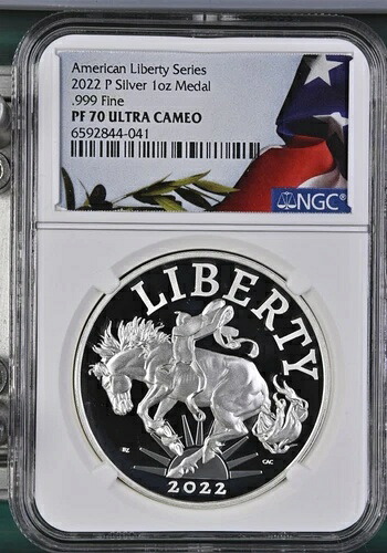 2022 P アメリカンリバティシルバー 1オンスメダル NGC PF70 UCAM フラッグラベル (Exact - 041
