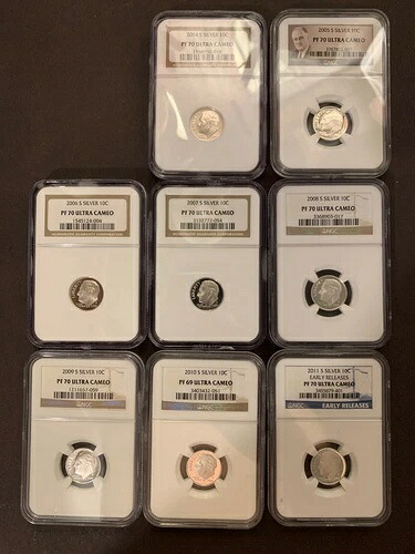 2004-2011 シルバーダイムロットプルーフセット NGCパーフェクト PF70 ウルトラカメオ ルーズベルト