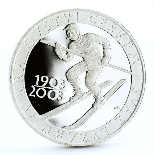 チェコ共和国 200コルナ オリンピックスキー連盟 スキーヤー プルーフ銀貨 2003年