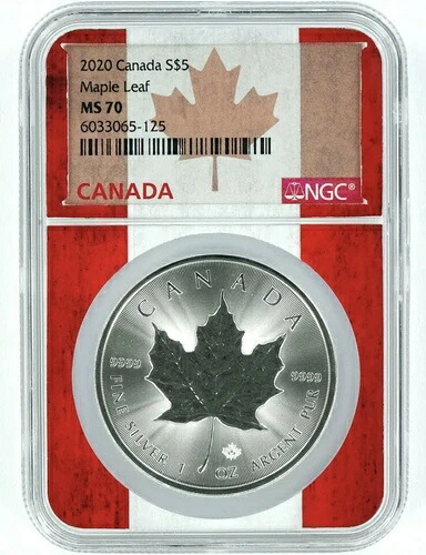 2020年カナダ 1オンス シルバー メープルリーフ NGC MS70 - フラッグコア