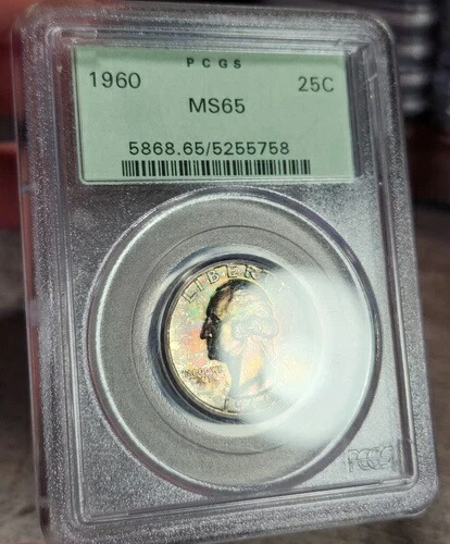 1960年ワシントンシルバークォーター PCGS MS65 OGH オールドグリーンホルダー レインボートーン