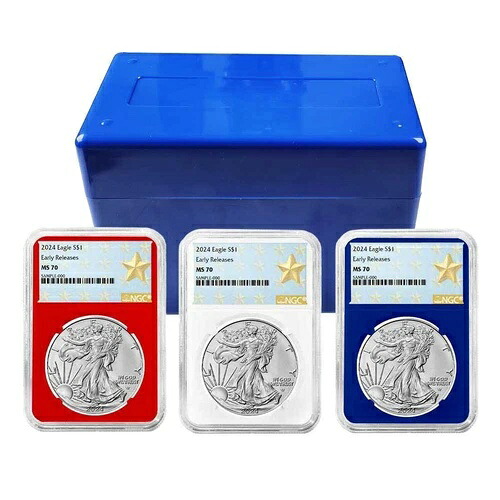 2024 年 $1 アメリカン シルバー イーグル 3 枚セット NGC MS70 ER ウェスト ポイント スター ラベル レッド W...｜WORLD RESOURCE【KING店】