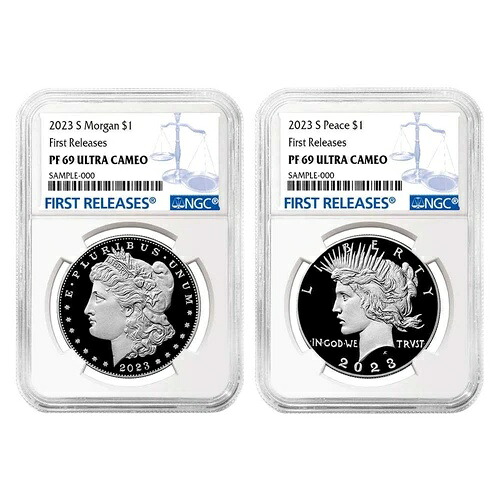 2023-S プルーフ 1ドル モルガン＆ピース シルバー ダラー 2枚セット NGC PF69UC FR ブルーラベル