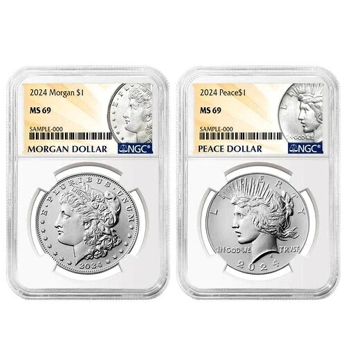2024年 1ドル モルガン＆ピース銀貨 2枚セット NGC MS69 モルガン＆ピースラベル｜WORLD RESOURCE【KING店】