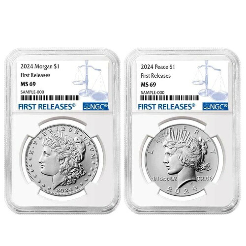 2024年 1ドル モルガン＆ピース銀貨 2枚セット NGC MS69 FR ブルーラベル｜WORLD RESOURCE【KING店】