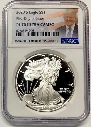 2020-S トランプ アメリカン シルバー イーグル ドル 1ドル NGC PF70 FDOI??完璧な品質??