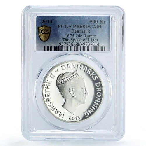 デンマーク 500クローネ オーレ・ローマー ライトスピードサイエンス PR68 PCGS 銀貨 2013