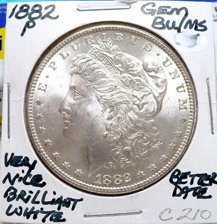 1882-P モーガン シルバー ドル ジェム BU/MS、日付良好、Nice+ White+ Sharp X、C210