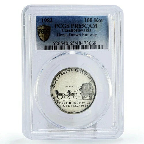 チェコスロバキア 100コルナ 馬車鉄道 PR65 PCGS 銀貨 1982年