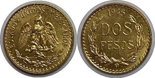 1945年メキシコ2ペソ金貨（未流通）KM#461