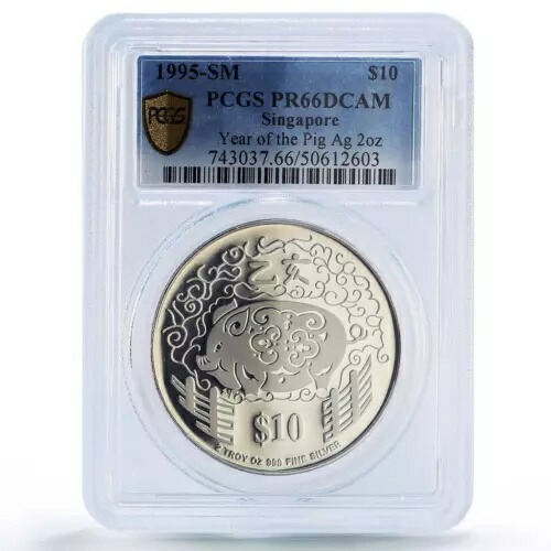 シンガポール 2ドル 亥年 太陰暦 PR66 PCGS 2オンス 銀貨 1995年 107,690円