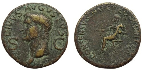 DIVUS AUGUSTUS アエ・デュポンディウス (西暦 37 ～ 41 年)。コンセンサス対上院