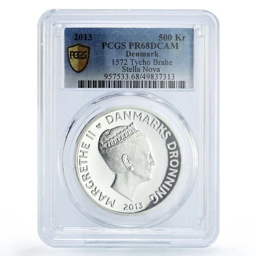 デンマーク 500 クローネ Tycho Brache Stella Nova Science PR68 PCGS 銀貨 2013