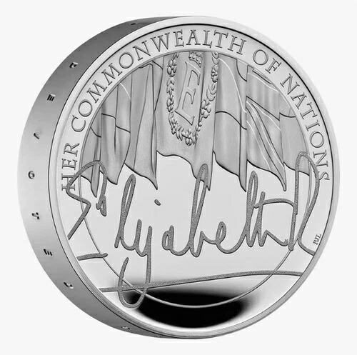 2022年 英国女王の治世 コモンウェルス 5ポンド銀貨 プルーフ 厚み付け