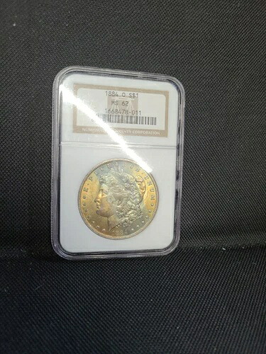 1884-O NGC MS62 レインボー?? トーン加工 モルガン シルバー ドル *ブルーリボン*