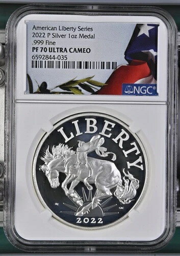 2022 P アメリカンリバティシルバー 1オンスメダル NGC PF70 UCAM フラッグラベル (Exact - 035