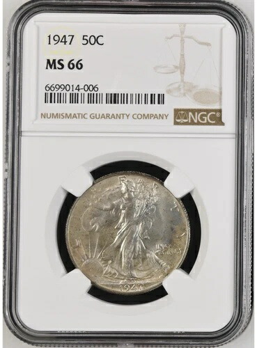 1947 NGC MS66 ウォーキング リバティ ハーフ 50C - わずかにトナーあり