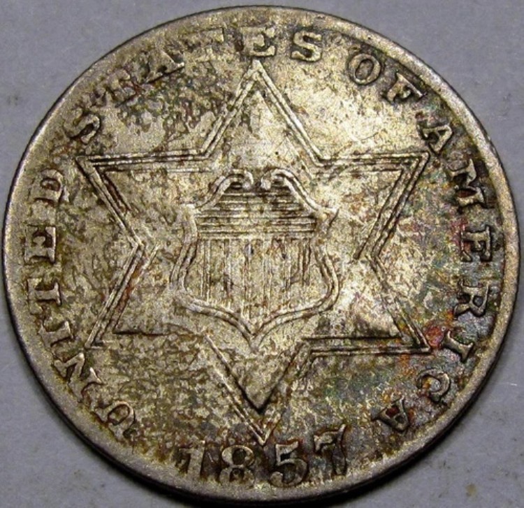 1857年製 シルバー3セント硬貨 チョイス AU+... 完全オリジナル、アルバムの音色が美しい