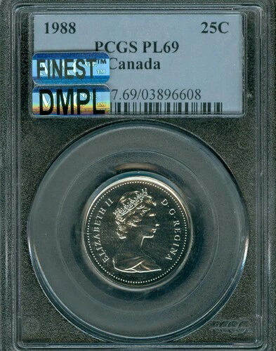 1988年 カナダ 25セント PCGS PL69 PQ MAC FINESTグレード & DMPL + スポットレス *