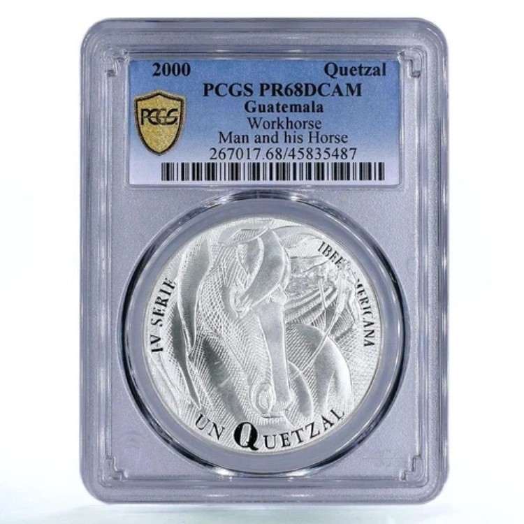 グアテマラ 1ケツァル イベロアメリカン 男性 馬 動物 PR68 PCGS 銀貨 2000年