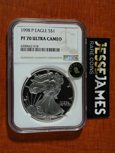 1998年 Pプルーフ シルバーイーグル NGC PF70 ウルトラカメオ クラシック ブラウンラベル