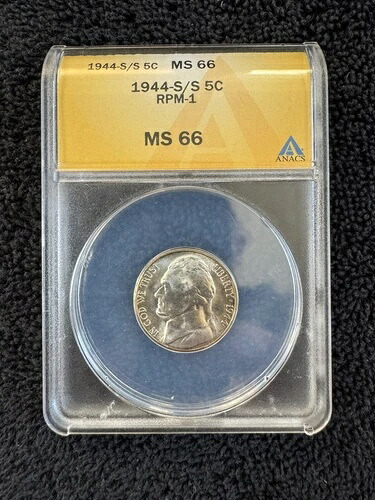 1944-S/S ミント エラー RPM-1 35% ジェファーソン シルバー ニッケル ANACS ホルダー MS66!