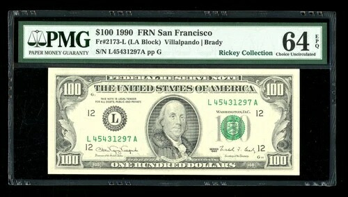 DBR 1990 $100 FRN サンフランシスコ Fr. 2173-L PMG 64 EPQ シリアル L45431297A