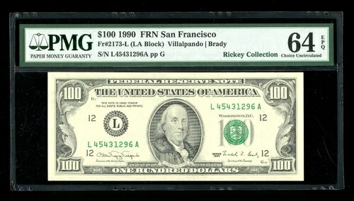 DBR 1990 $100 FRN サンフランシスコ Fr. 2173-L PMG 64 EPQ シリアル L45431296A