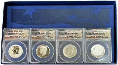 2014年 シルバー 4枚セット ケネディ 50周年記念 ハーフドル ハイレリーフ セットボックス ANACS 70