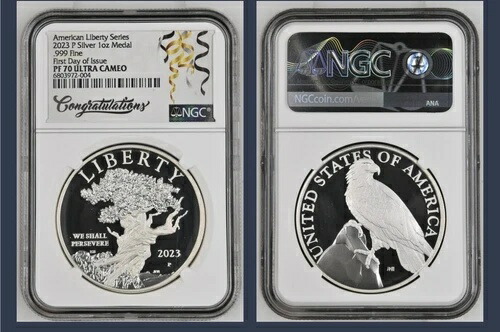 2023 P NGC PF70 アメリカンリバティ 1オンス シルバープルーフメダル 初日 FDI