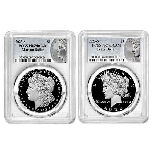 2 個セット - 2023-S プルーフ $1 モルガン アンド ピース シルバー ダラー PCGS PR69DCAM モルガン... 107,690円