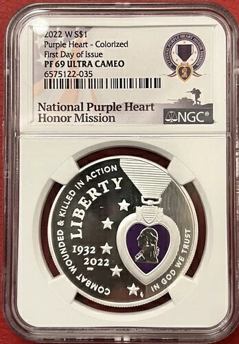 ?? 2022W プルーフシルバー カラーパープルハート ドル NGC PF69 UC FDOI 非常に希少??