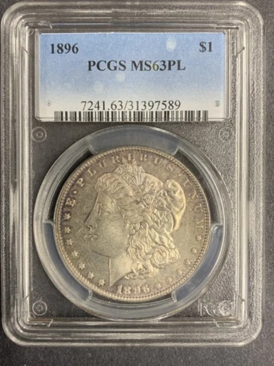 1896年モルガン銀貨、MS63PL PCGS。非常に美しい外観（9951）
