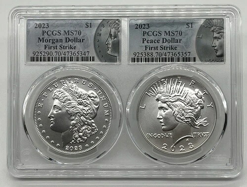 2023年 モーガン＆ピース シルバーダラー PCGS MS70 FS、ダブルホルダー、MPラベル