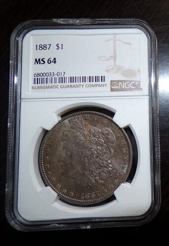 1887年 モルガン銀貨 NGC MS 64 - 美しい色調