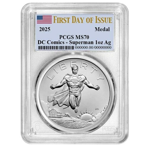 先行販売 - 2025年 スーパーマン DCコミックス 1オンス シルバーメダル PCGS MS70 FDOI フラッグラベル