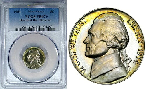 1954 5C PCGS PF67+ トリプルダイレクター (DDO と誤って表示) ~ カラフルなプルーフのバリエーション!