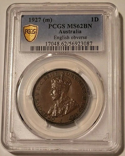 オーストラリア ジョージ5世 1927年 (m) ペニー MS62 BN PCGS GSH|WORLD RESOURCE【KING店】