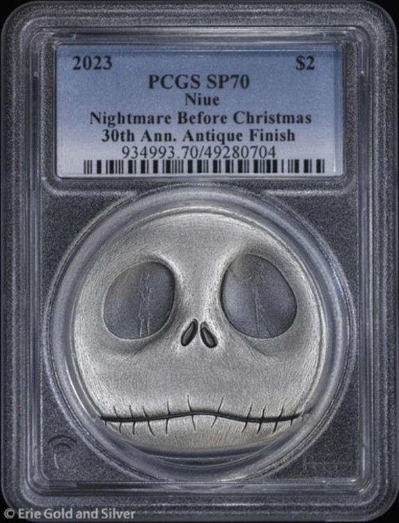 2023年 ニウエ 2ドル 1オンス シルバー アンティーク ナイトメアー・ビフォア・クリスマス 30周年 PCGS SP 70|WORLD RESOURCE【KING店】