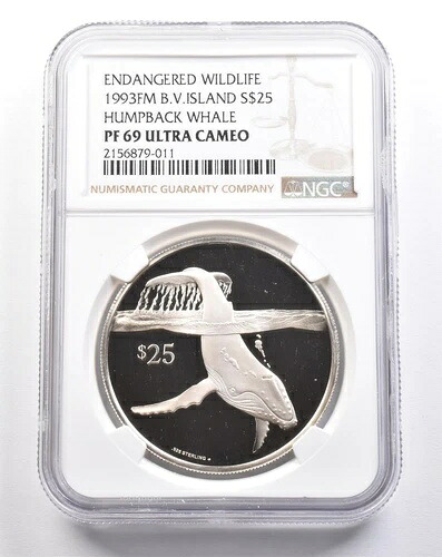 1993年 FM イギリス領ヴァージン諸島 25ドル シルバー ザトウクジラ PF69 UCAM NGC *4933|WORLD RESOURCE【KING店】