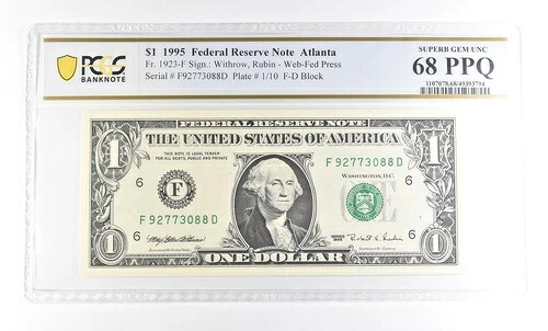 1995年 $1 アトランタ GA FRN Fr#1923-F スーパーブ ジェム アンク 68 PPQ PCGS *2916｜WORLD RESOURCE【KING店】