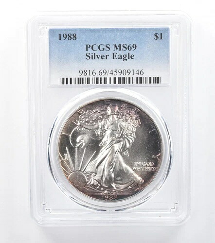 1988年 アメリカン シルバー イーグル MS69 PCGS ペリフェラルトーン *7753｜WORLD RESOURCE【KING店】
