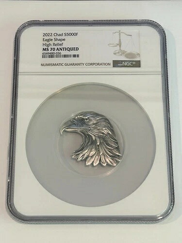 2022年 1オンス チャドシルバー 5000F フランクイーグルシェイプ ハイレリーフ NGC MS 70 アンティーク｜WORLD RESOURCE【KING店】