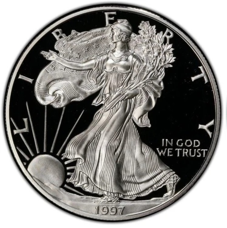 1997年 P $1 アメリカン シルバー イーグル 米国造幣局 プルーフコイン 1オンス .999 ファイン OGP COA ボックス|WORLD RESOURCE【KING店】