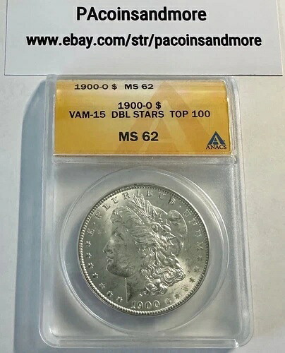 1900-O VAM 15 モルガン銀貨 ダブルスター MS-62 ANACS ジェム トップ100 コイン|WORLD RESOURCE【KING店】
