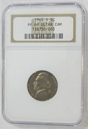 1969年 Sプルーフ ジェファーソンニッケル - NGC PF 69 ウルトラカメオ (0-003) ガイド $315