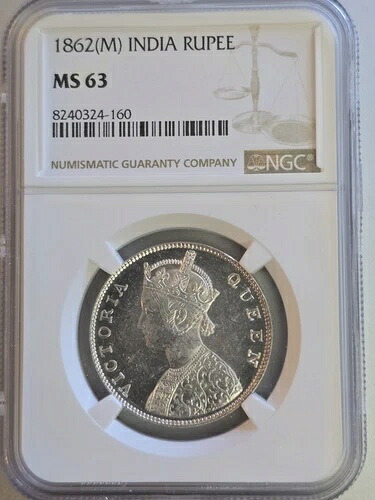 1862年インドルピーマドラス造幣局NGC MS63