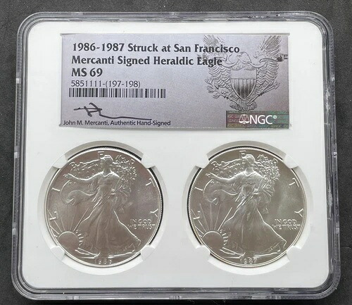 1986-1987 シルバーイーグル 2枚セット NGC MS 69 メルカンティ サイン入り - サンフランシスコ造幣局で鋳造｜WORLD RESOURCE【KING店】