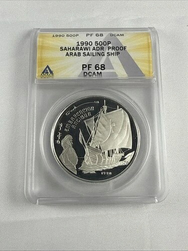 サハラウィ シルバー 500 ペセタ 1990年 航海船の歴史 ANACS PF68DCAM|WORLD RESOURCE【KING店】